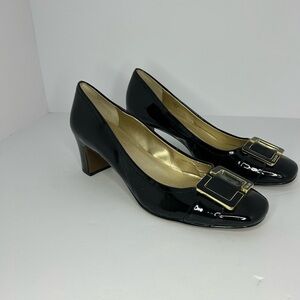Tahari Black Heels with Gold Buckle